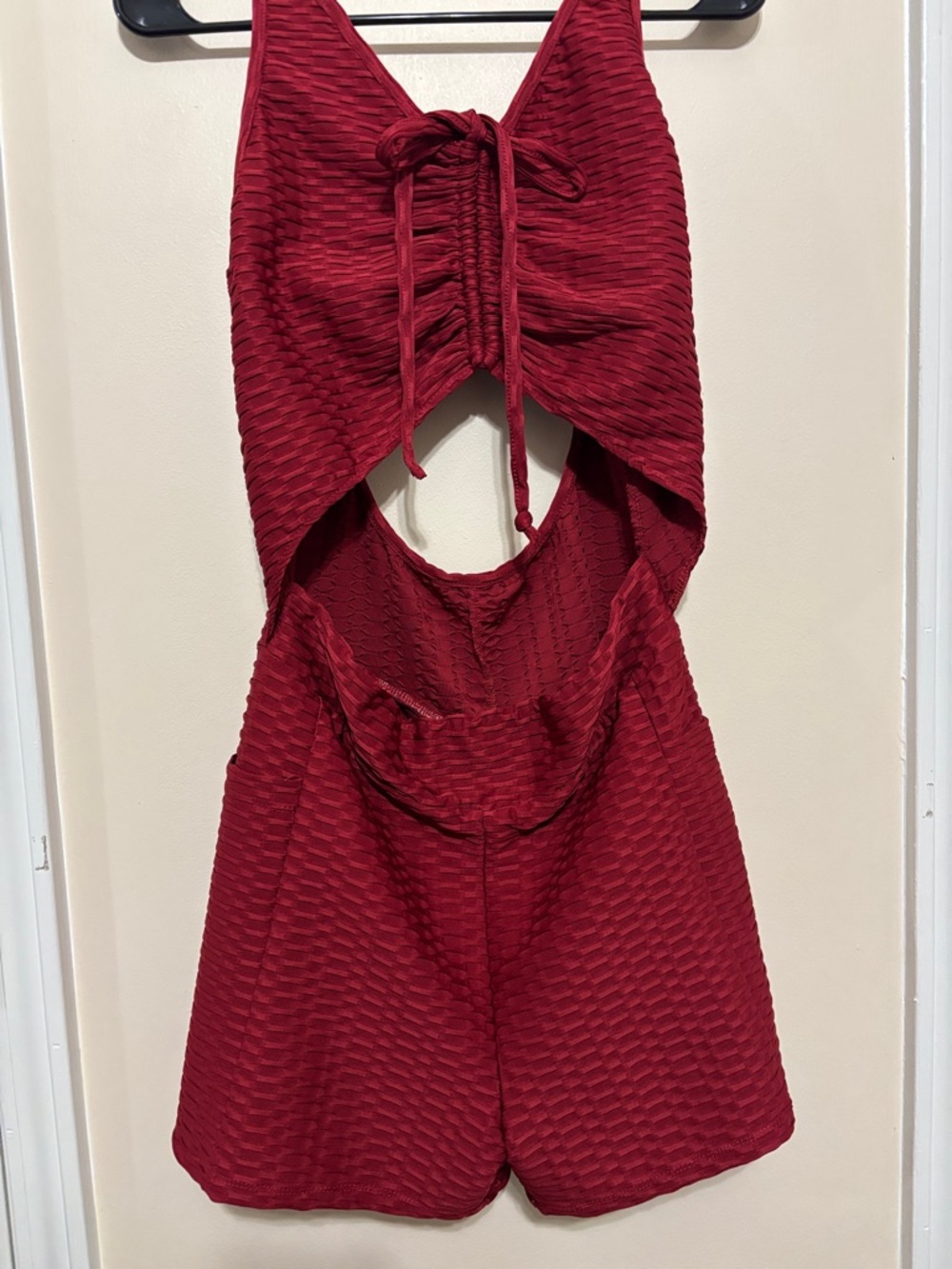 Cutout Athletic Shorts Romper in Burgundy